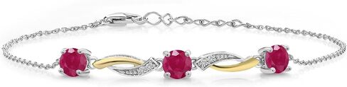 Gem Stone King 2-Tone 925 Sterling Silver and 10K Yellow Gold Black Onyx and White Lab Grown Diamond Tennis Bracelet For Women (1.47 Cttw, Gemstone Birthstone, 7 Inch with 1 Inch Extender) in Kuwait