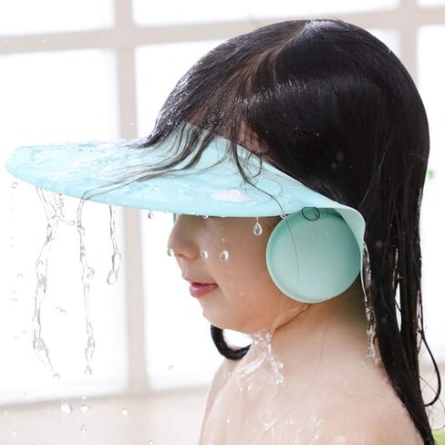 Shower Cap for Kids, Baby Shower Cap bath wash Shampoo rinser shield Hat Adjustable head hair Visor Protection Toddler and Children,Prevent water from entering eyes and ears(Blue) in Kuwait