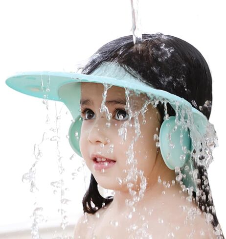 Shower Cap for Kids, Baby Shower Cap bath wash Shampoo rinser shield Hat Adjustable head hair Visor Protection Toddler and Children,Prevent water from entering eyes and ears(Blue) in Kuwait