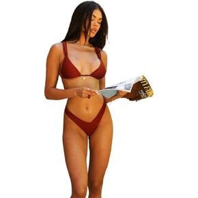 Women's Two-Piece Bikini Set, Triangle Top with High Cut Bottom Burgundy Red Micro Swimwear for Ladies Beachwear PQ25016 in Kuwait