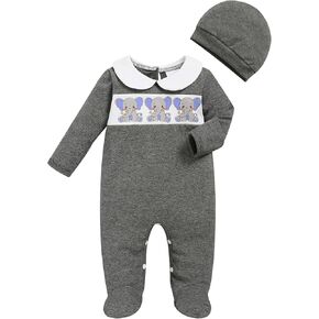 GRNSHTS Baby Boy Girl Romper Newborn Coming Home Clothes Cute Print Long Sleeve Cotton Bodysuit Jumpsuit Matching Hat Outfits in Kuwait