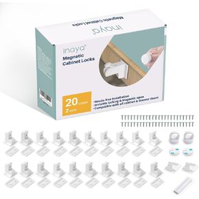 Inaya Magnetic Cabinet Locks Baby Proofing (20 Locks & 2 Keys), Child Safety Magnet Locks for Cabinets & Drawers with Invisible Design, 3M Adhesive for Easy Installation - No Drill & Tool Needed in Saudi Arabia