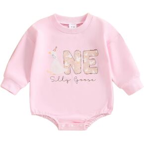 Baby Girl 1st Birthday Outfit One Silly Goose Bubble Romper Sweatshirt Long Sleeve Bodysuit T-Shirt Fall Clothes in Kuwait