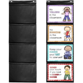 Mewise Pocket Chart for Classroom Cards,Drawing,Pictures,Class Demonstrations,Haning Bags for Classroom (4 Pockets) in Kuwait