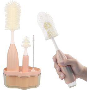 مجموعة فرشاة تنظيف زجاجة الأطفال - فرشاة زجاجة مبتكرة للسيليكون مع فرشاة فرشاة وفرشاة قش + موقف تخزين (بيج) in Kuwait