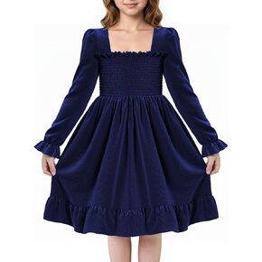 JiAmy Toddler Velvet Dress Girls Puff Long Sleeve Smocked Square Neck Fall Winter Party Dresses in Saudi Arabia