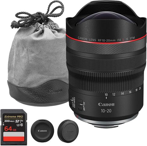 Canon RF 10-20mm f/4 L هو عدسة STM-تكبير الزاوية في جميع أنحاء الواسعة مع تثبيت الصورة ، وبطاقات STM Autofcus & L-Series للمناظر الطبيعية (6182C002) + بطاقة ذاكرة 64 جيجابايت in Kuwait