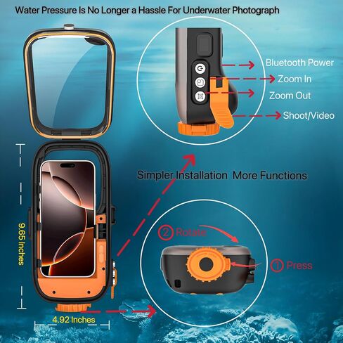 علبة الغوص العالمية لـ Snorkeling 15m/49ft ، حالة الهاتف لـ iPhone 16/15/14/13/12/11 Pro Max ، عوامل حماية فيديو تحت الماء لـ Samsung Galaxy S25/S24/S23/S22/S21 Plus Ultra (أسود) in Saudi Arabia