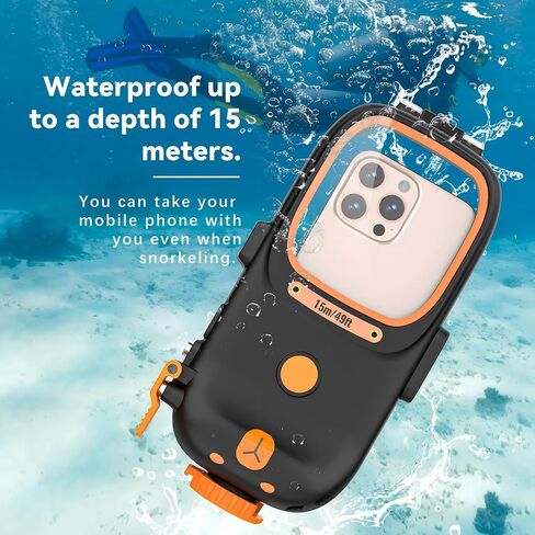 علبة الغوص العالمية لـ Snorkeling 15m/49ft ، حالة الهاتف لـ iPhone 16/15/14/13/12/11 Pro Max ، عوامل حماية فيديو تحت الماء لـ Samsung Galaxy S25/S24/S23/S22/S21 Plus Ultra (أسود) in Saudi Arabia