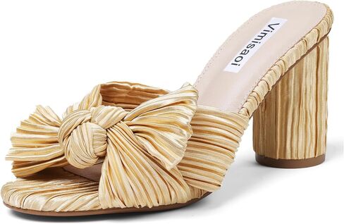 Vimisaoi Womens Bow Heels High Block Slide Slide Slide Slide Open Open Tee One Strap Wedding Dress Press Pumps Shoes in Kuwait