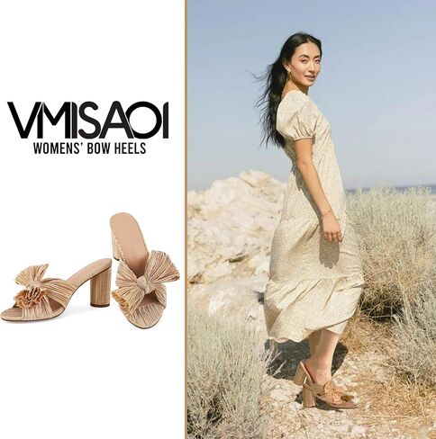 Vimisaoi Womens Bow Heels High Block Slide Slide Slide Slide Open Open Tee One Strap Wedding Dress Press Pumps Shoes in Kuwait