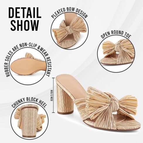 Vimisaoi Womens Bow Heels High Block Slide Slide Slide Slide Open Open Tee One Strap Wedding Dress Press Pumps Shoes in Kuwait