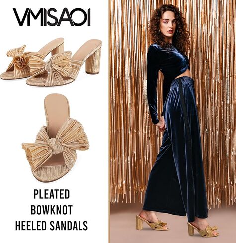 Vimisaoi Womens Bow Heels High Block Slide Slide Slide Slide Open Open Tee One Strap Wedding Dress Press Pumps Shoes in Kuwait