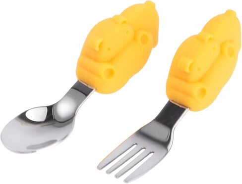VOSAREA 1Set Tableware Set Stainless Steel Spoon Fork for Learning Non Slip Handle Design Safe Eating Practice Utensils for Boys for Independent Eating in Saudi Arabia