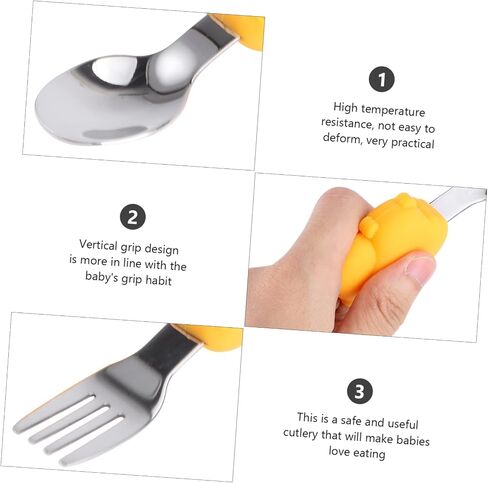 VOSAREA 1Set Tableware Set Stainless Steel Spoon Fork for Learning Non Slip Handle Design Safe Eating Practice Utensils for Boys for Independent Eating in Saudi Arabia