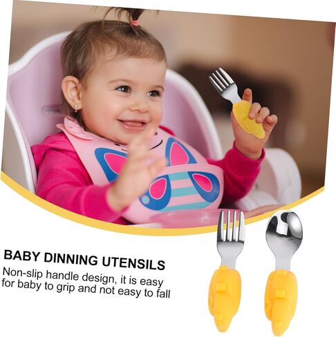 VOSAREA 1Set Tableware Set Stainless Steel Spoon Fork for Learning Non Slip Handle Design Safe Eating Practice Utensils for Boys for Independent Eating in Saudi Arabia