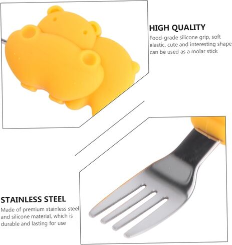 VOSAREA 1Set Tableware Set Stainless Steel Spoon Fork for Learning Non Slip Handle Design Safe Eating Practice Utensils for Boys for Independent Eating in Saudi Arabia