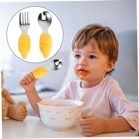 VOSAREA 1Set Tableware Set Stainless Steel Spoon Fork for Learning Non Slip Handle Design Safe Eating Practice Utensils for Boys for Independent Eating in Saudi Arabia