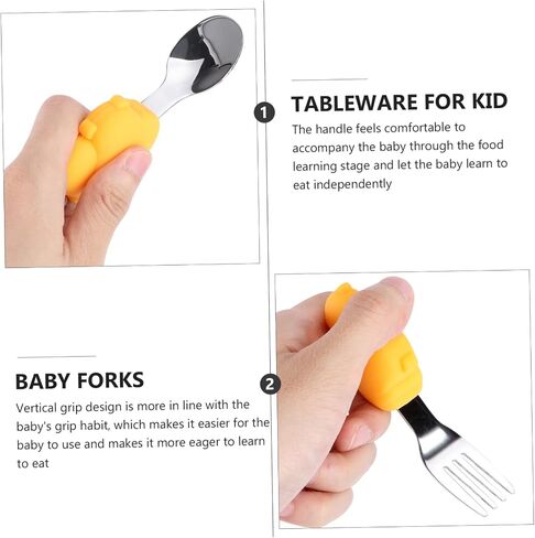 VOSAREA 1Set Tableware Set Stainless Steel Spoon Fork for Learning Non Slip Handle Design Safe Eating Practice Utensils for Boys for Independent Eating in Saudi Arabia
