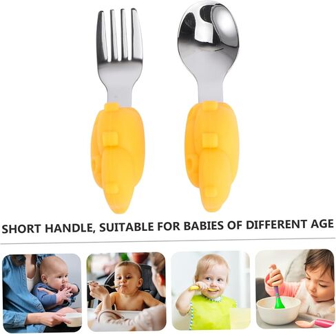 VOSAREA 1Set Tableware Set Stainless Steel Spoon Fork for Learning Non Slip Handle Design Safe Eating Practice Utensils for Boys for Independent Eating in Saudi Arabia