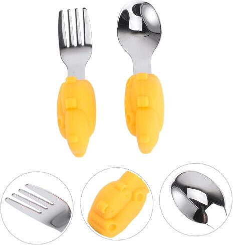 VOSAREA 1Set Tableware Set Stainless Steel Spoon Fork for Learning Non Slip Handle Design Safe Eating Practice Utensils for Boys for Independent Eating in Saudi Arabia