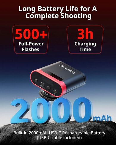 SmallRig RS20 Mini Camera Flash for Canon for Sony, GN12 Speedlite Flash for Camera with 2000mAh Battery OLED Screen, 8 Levels 500 Full-Power Flashes/1.8s Recycle/6500K, A/M Mode 1/1-1/128-5374 in Saudi Arabia