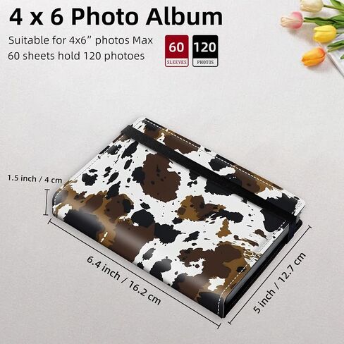 ألبوم الصور 4x6 60 جيوب صور ، غلاف جلدي محمول ألبومات صور صغيرة مع فرقة مرنة قوية ، حفل زفاف عائلي كتاب صور ذاكرة الطفل ، أبقار هايلاند لطيفة in Kuwait