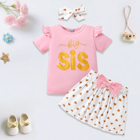 Big Sister Little Sister Matching Outfits for Girls Baby Toddler Girl Clothes Skirt Set 3Pcs in Kuwait