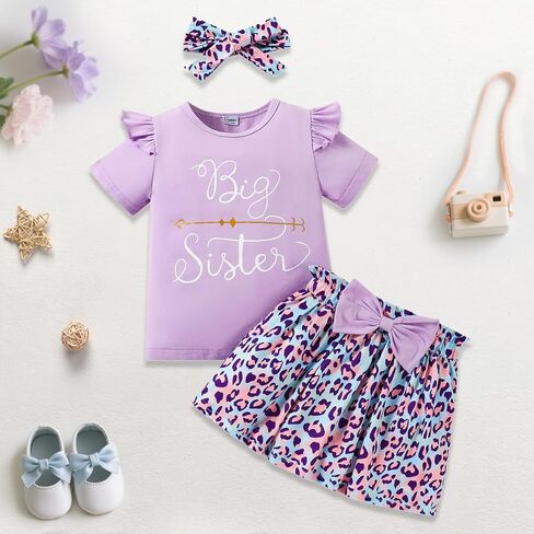 Big Sister Little Sister Matching Outfits for Girls Baby Toddler Girl Clothes Skirt Set 3Pcs in Kuwait