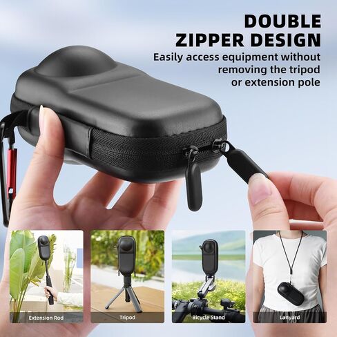Case Bag + Silicone Lens Cap + 2 Pack Screen Protector & 53" Invisible Selfie Stick Bundle, Carrying Case with Wrist Strap and Carabiner and Extended Monopod Pole for Insta 360 X5 X4 Accessories in Saudi Arabia