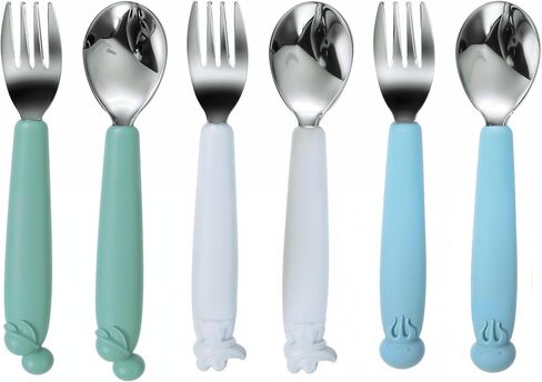 TRENDO Baby Spoons 6-Pack - Ergonomic Toddler Spoon with Rounded Edges & Easy-Grip Handles - Stainless Steel with Silicone - Reusable Dishwasher Safe Baby Utensils - BPA-Free in Saudi Arabia