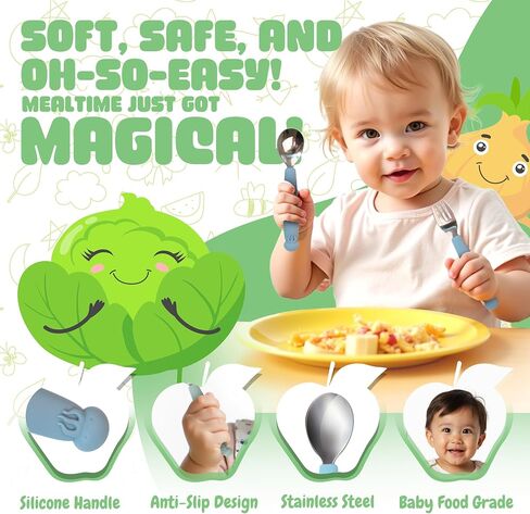 TRENDO Baby Spoons 6-Pack - Ergonomic Toddler Spoon with Rounded Edges & Easy-Grip Handles - Stainless Steel with Silicone - Reusable Dishwasher Safe Baby Utensils - BPA-Free in Saudi Arabia