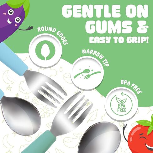 TRENDO Baby Spoons 6-Pack - Ergonomic Toddler Spoon with Rounded Edges & Easy-Grip Handles - Stainless Steel with Silicone - Reusable Dishwasher Safe Baby Utensils - BPA-Free in Saudi Arabia