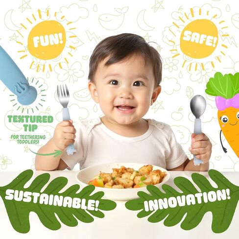 TRENDO Baby Spoons 6-Pack - Ergonomic Toddler Spoon with Rounded Edges & Easy-Grip Handles - Stainless Steel with Silicone - Reusable Dishwasher Safe Baby Utensils - BPA-Free in Saudi Arabia