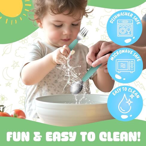 TRENDO Baby Spoons 6-Pack - Ergonomic Toddler Spoon with Rounded Edges & Easy-Grip Handles - Stainless Steel with Silicone - Reusable Dishwasher Safe Baby Utensils - BPA-Free in Saudi Arabia