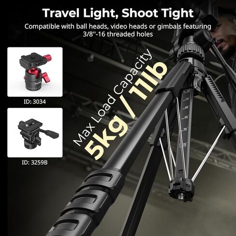 SmallRig 71 "Tripod Camera Stand AP-21 ، Travel Tripod for iPhone و Camera for Canon for Nikon مع حامل الهاتف وحمل الحمل ، ترايبود المبتدئين المحمولة مع أرجل القفل السريع ، Max Load 11 lb in Saudi Arabia