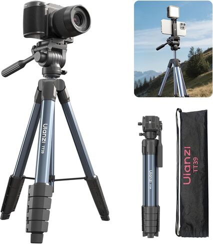 ULANZI TT39 Travel Tripod with Fluid Head, Lightweight Camera Stand for DSLR and Phone, Compact 61'' Tripod Mount with Phone Clip for Outdoor Vlogging and On-The-Go Shooting in Saudi Arabia