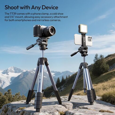 ULANZI TT39 Travel Tripod with Fluid Head, Lightweight Camera Stand for DSLR and Phone, Compact 61'' Tripod Mount with Phone Clip for Outdoor Vlogging and On-The-Go Shooting in Saudi Arabia