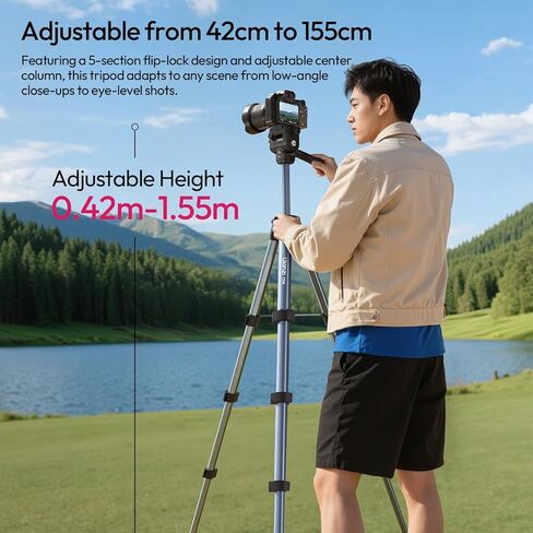 ULANZI TT39 Travel Tripod with Fluid Head, Lightweight Camera Stand for DSLR and Phone, Compact 61'' Tripod Mount with Phone Clip for Outdoor Vlogging and On-The-Go Shooting in Saudi Arabia