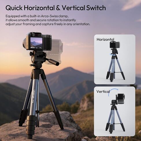 ULANZI TT39 Travel Tripod with Fluid Head, Lightweight Camera Stand for DSLR and Phone, Compact 61'' Tripod Mount with Phone Clip for Outdoor Vlogging and On-The-Go Shooting in Saudi Arabia