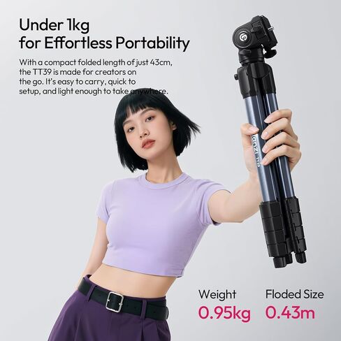 ULANZI TT39 Travel Tripod with Fluid Head, Lightweight Camera Stand for DSLR and Phone, Compact 61'' Tripod Mount with Phone Clip for Outdoor Vlogging and On-The-Go Shooting in Saudi Arabia