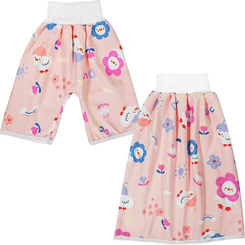 Waterproof Diaper Pants for Baby Kids, 2 Packs Absorbent Toddler Potty Training Pants Boys Girls Use Day Night (Rabbit Pant + Skirt L) in Saudi Arabia
