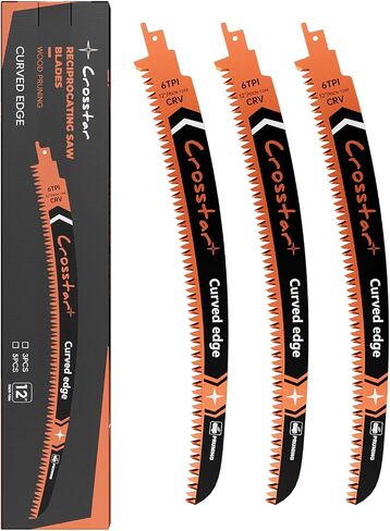 Crosstar 12 Inch Japanese Teeth Arc Edge Reciprocating Saw Blades - 6TPI Wood Pruning Blades for Tree Trimming, Branch Cutting, 3-Pack in Kuwait