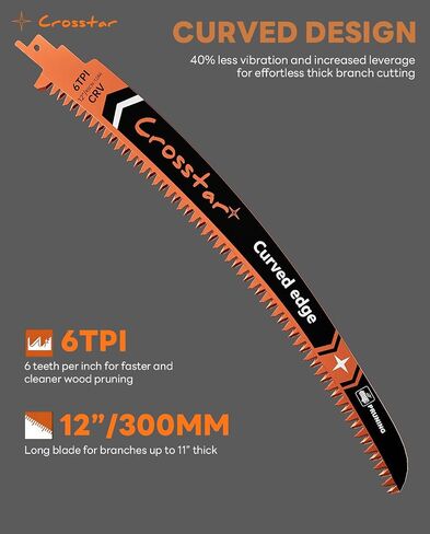 Crosstar 12 Inch Japanese Teeth Arc Edge Reciprocating Saw Blades - 6TPI Wood Pruning Blades for Tree Trimming, Branch Cutting, 3-Pack in Kuwait
