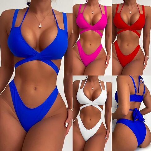 Solid Color Two Pieces Bikini Sets for Women Criss Cross Swimwear PQ24001 in Kuwait