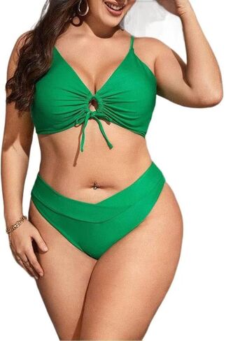 Women's Plus Size Bikini Set, Sexy Tie Front Two-Piece Swimsuit for Women Tummy Control Beach Bathing Suit in Saudi Arabia