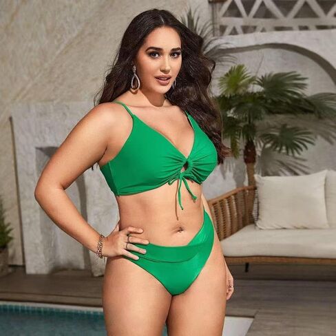 Women's Plus Size Bikini Set, Sexy Tie Front Two-Piece Swimsuit for Women Tummy Control Beach Bathing Suit in Saudi Arabia