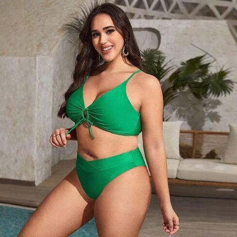 Women's Plus Size Bikini Set, Sexy Tie Front Two-Piece Swimsuit for Women Tummy Control Beach Bathing Suit in Saudi Arabia