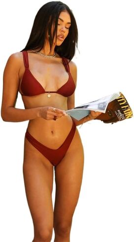 مجموعة بيكيني للسيدات المكونة من قطعتين ، مثلث المثلث مع ملابس السباحة الحمراء المقطوعة من بورجوندي للسيدات بيتش بيرس PQ25016 in Kuwait