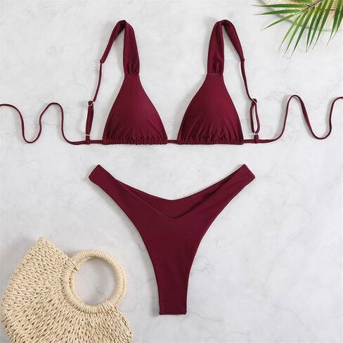 مجموعة بيكيني للسيدات المكونة من قطعتين ، مثلث المثلث مع ملابس السباحة الحمراء المقطوعة من بورجوندي للسيدات بيتش بيرس PQ25016 in Kuwait